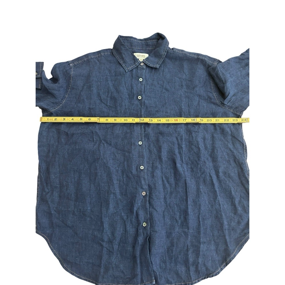 Haven Well Within Shirt Womens M Blue 100% Linen Top Beach - Picture 6 of 8